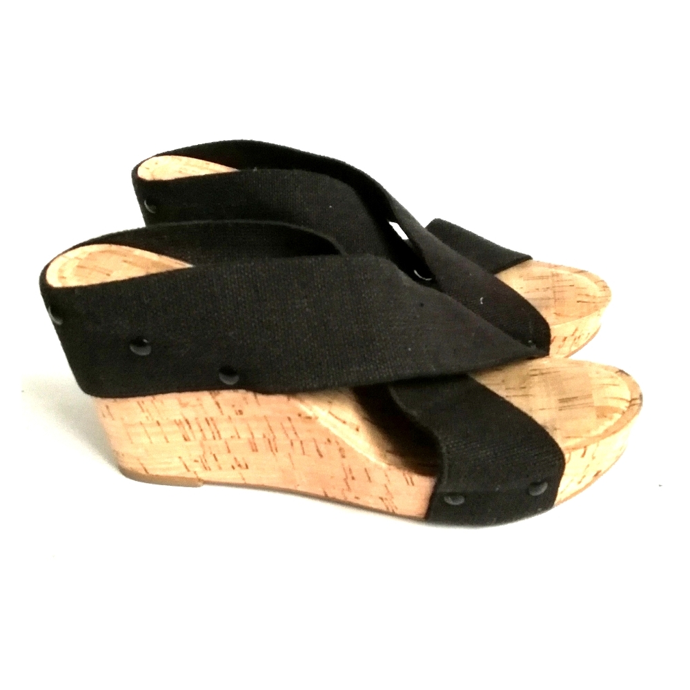 Lucky Brand Women's Black Miller 2 Cork Wedges